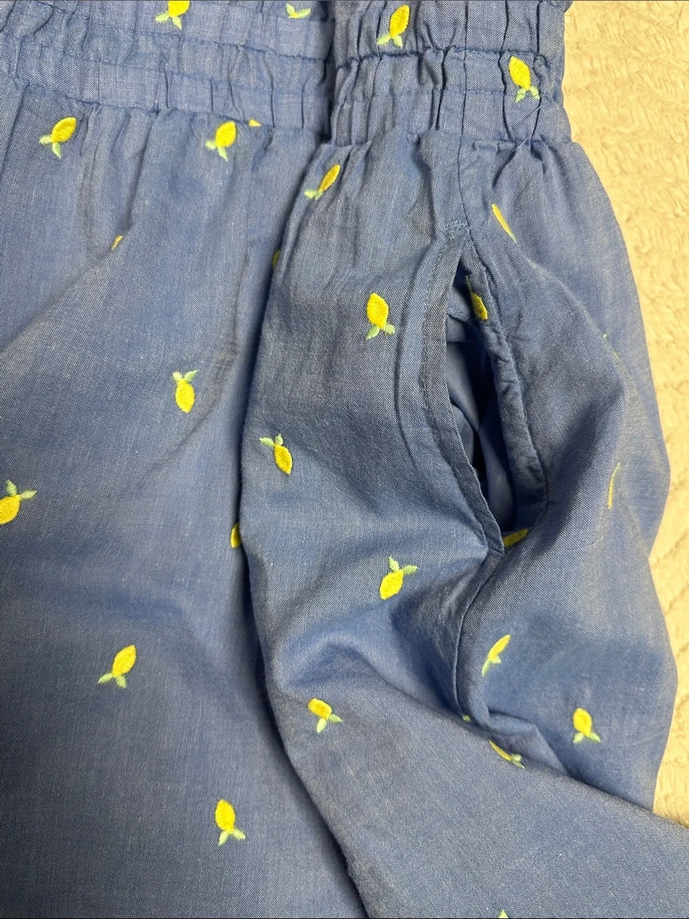 Girls cat & Jack blue / embroidered lemons fully lined summer dress XL 14 EUC!